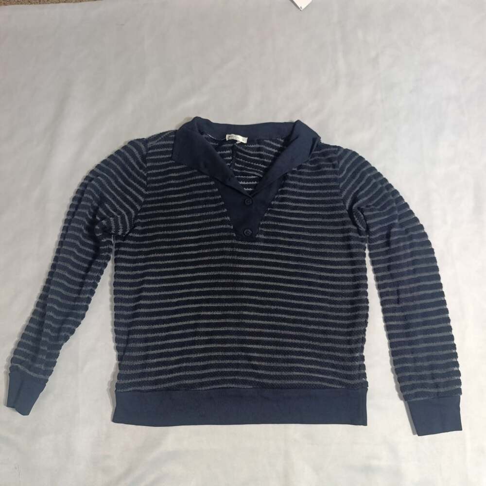 LAMade Polo Sweater Size M Blue Striped Long Sleeve